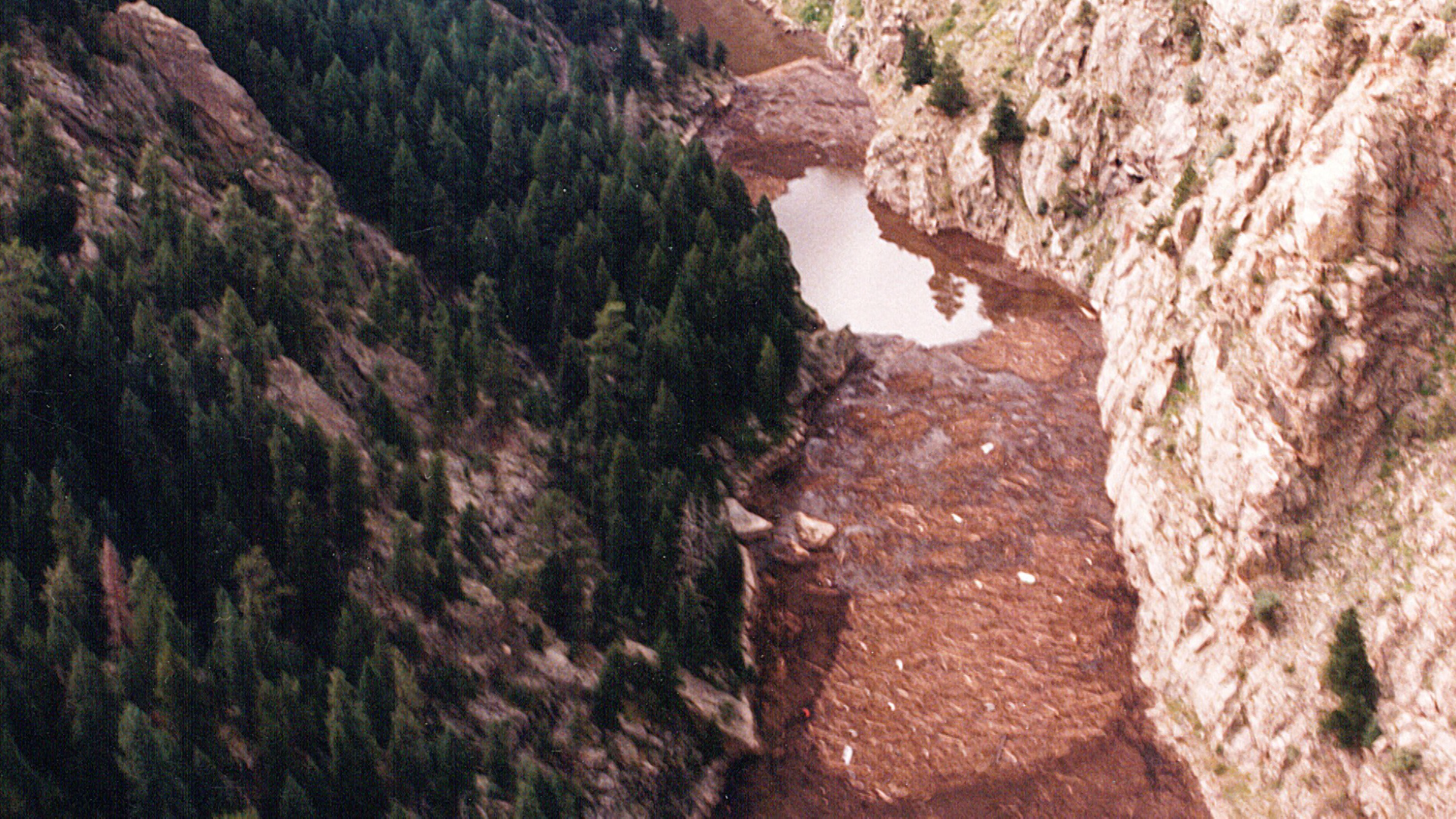 1996年布法罗溪野火后，泥石流冲入Strontia Springs水库。